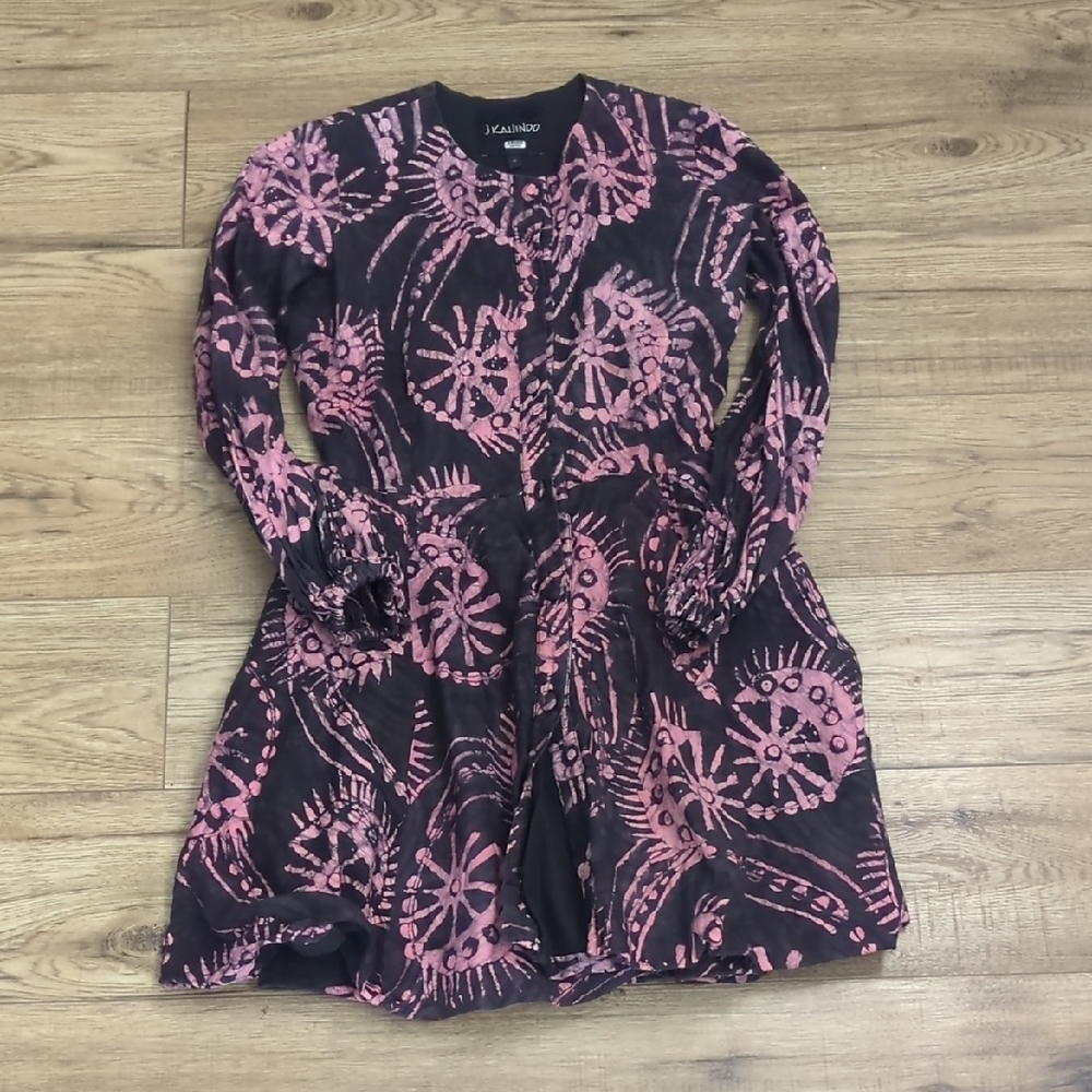 Kahindo Mara Tie Dye Pink Black Bishop Sleeve Cocktail Dress Size 4 100% Cotton